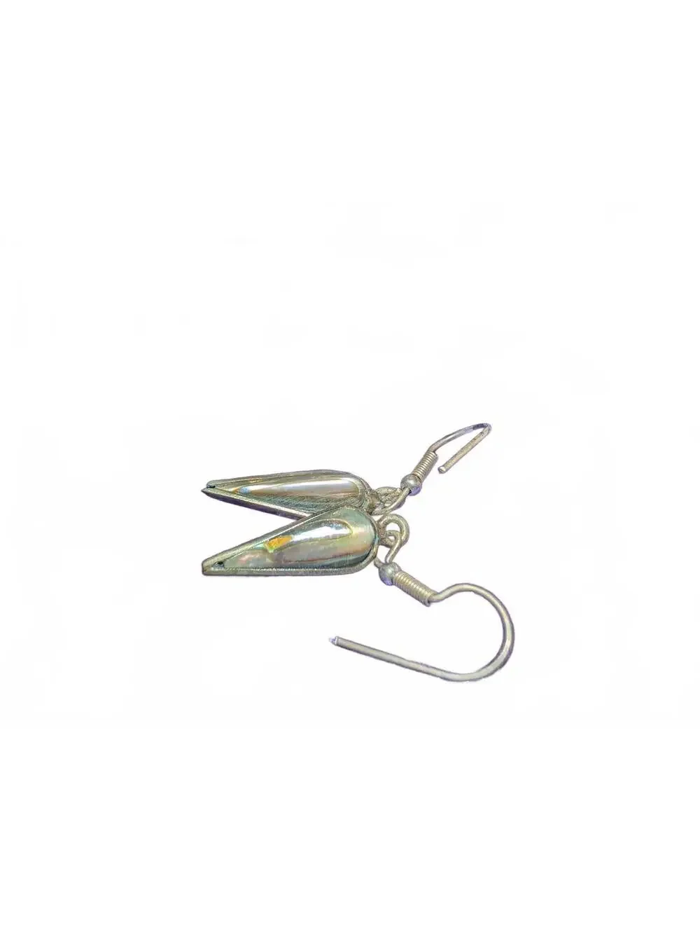 Vintage Alpaca Mexico Silver Tone Iridescent Teardrop Dangle Earrings